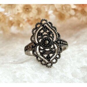 Dark Sterling Silver Rope Accented Vintage Classic 925 Vintage Ring - sz 7.5